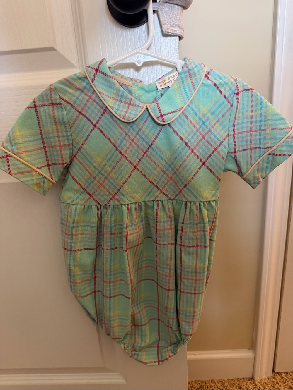 The Beaufort Bonnet Company Mint Plaid Peter Pan Collar Bubble Romper